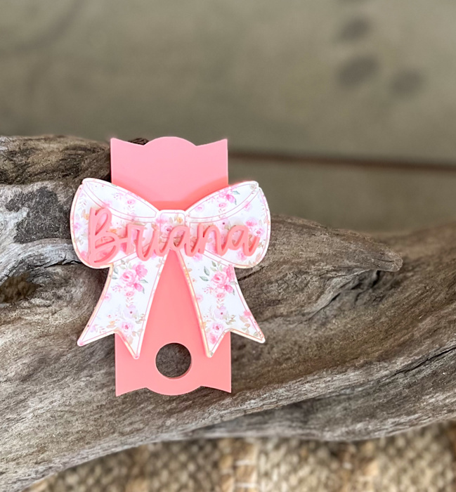 Personalized Tumbler Topper with Bow | Custom Acrylic Cup Charm Lid Accessory