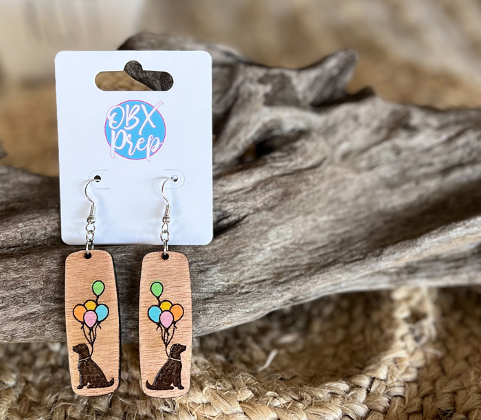 Handmade Engraved Wood Dog & Balloons Earrings – A Sweet Tribute to Pet Lovers