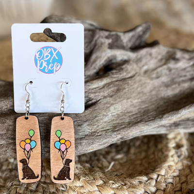 Handmade Engraved Wood Dog & Balloons Earrings – A Sweet Tribute to Pet Lovers