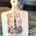  Outer Banks Engraved Bamboo Cutting Board | Coastal Kitchen Decor | Lighthouse & Hydrangea Serving Board | NC Beach House Gift