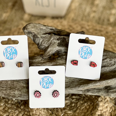 Mini Teacher + Girl Stud Earrings – Hand Painted Birch Wood