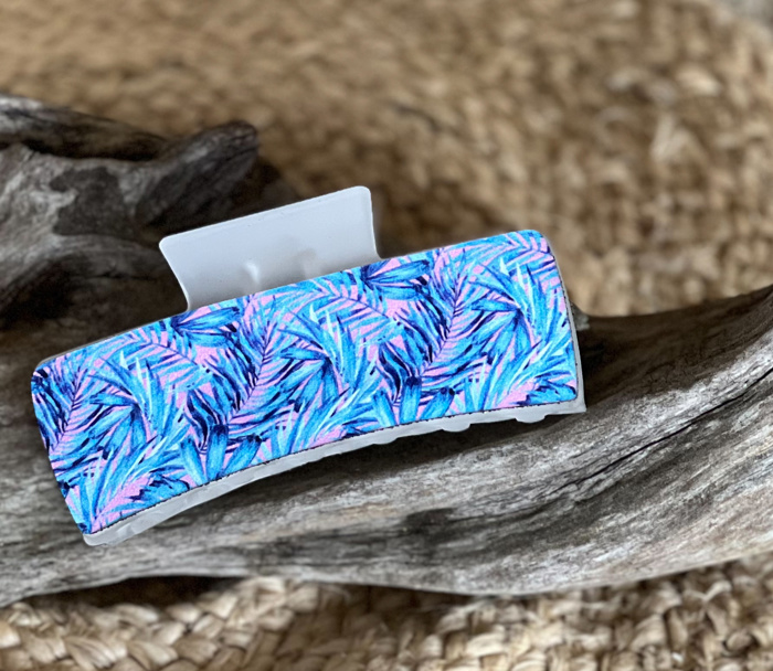 Purple & Blue Palm Tree Leather Hair Claw – Handmade in the Outer Banks