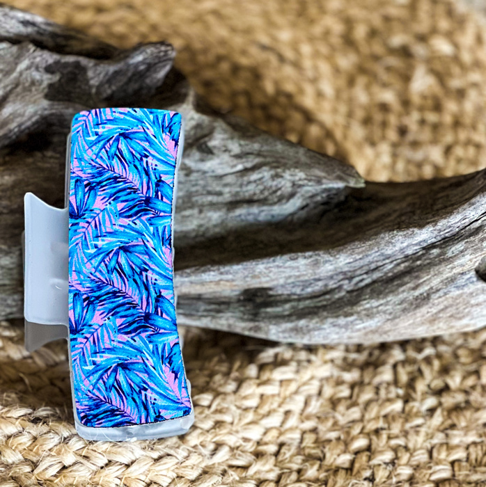 Purple & Blue Palm Tree Leather Hair Claw – Handmade in the Outer Banks