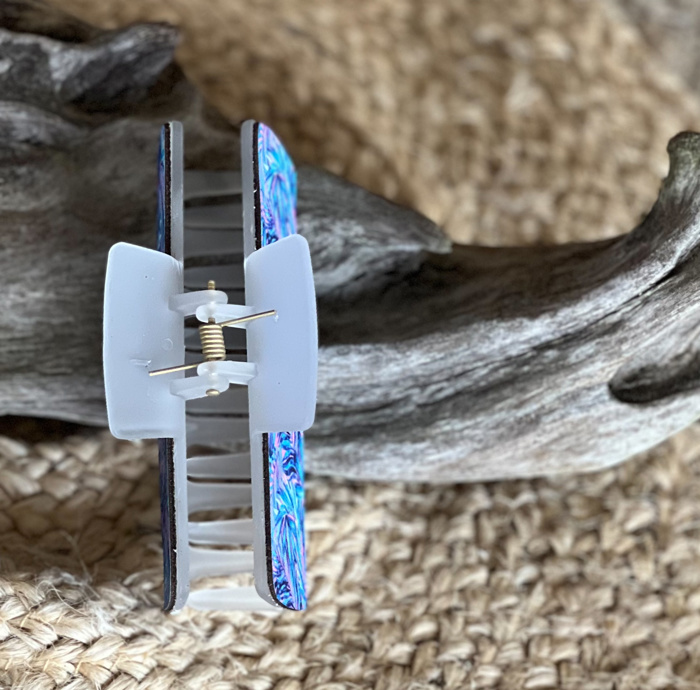 Purple & Blue Palm Tree Leather Hair Claw – Handmade in the Outer Banks