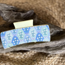  Light Blue Bows with White Floral Pattern Leather Hair Claw – Handmade in the Outer Banks