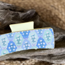  Light Blue Bows with White Floral Pattern Leather Hair Claw – Handmade in the Outer Banks
