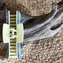  Light Blue Bows with White Floral Pattern Leather Hair Claw – Handmade in the Outer Banks
