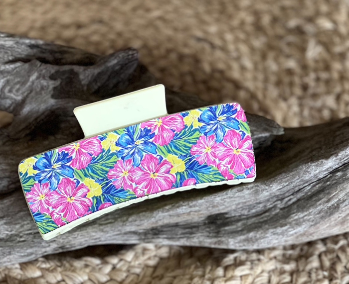Tropical Floral Leather Hair Claw – Handmade in the Outer Banks