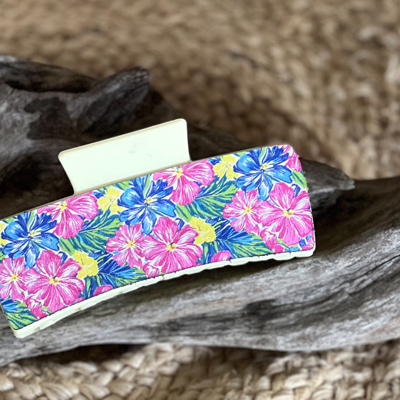 Tropical Floral Leather Hair Claw – Handmade in the Outer Banks