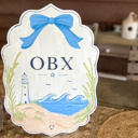  Hand Painted OBX Coastal Scalloped Shelf Sitter | Outer Banks Lighthouse Beach Decor | Preppy Coastal Tabletop Sign | Coastal Grandmillennial Decor