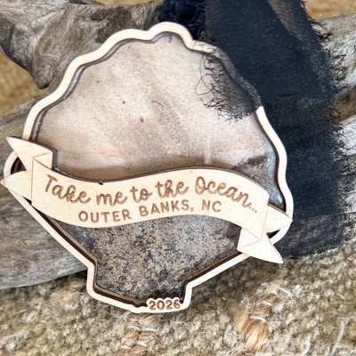 Personalized Beach Sand Ornament | Outer Banks Shell Keepsake | Custom Beach Vacation Memory Ornament | Coastal Christmas Ornament | Car Charm
