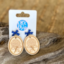  Coastal Hydrangea Bow Earrings | Hand Painted Baltic Birch Earrings | Blue Bow Stud Earrings | Coastal Garden Jewelry | Preppy Floral Earrings