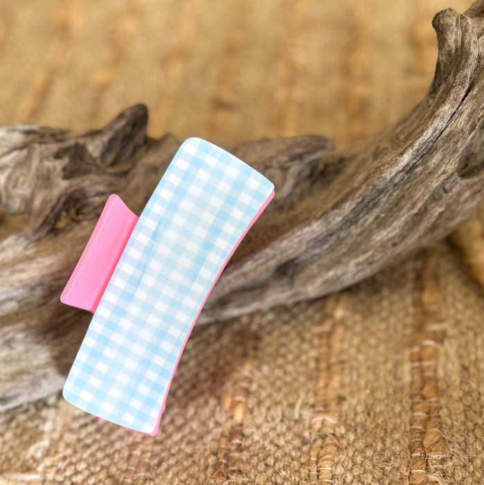 Blue Gingham Hair Claw | Coastal Hair Clip | Preppy Coastal Hair Accessory | Pastel Blue Hair Claw | Coastal Garden Collection