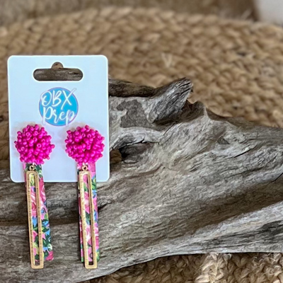 Preppy Roses Leather Dangle Earrings