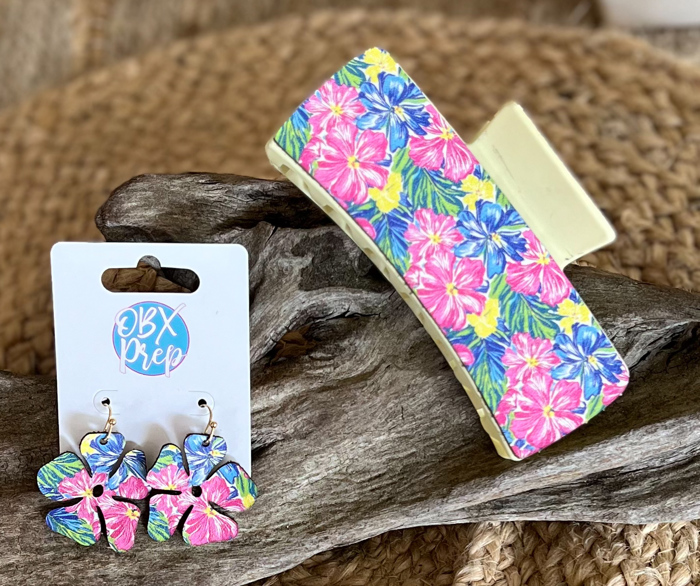 Tropical Bloom Leather Earrings- Handmade in the OBX 