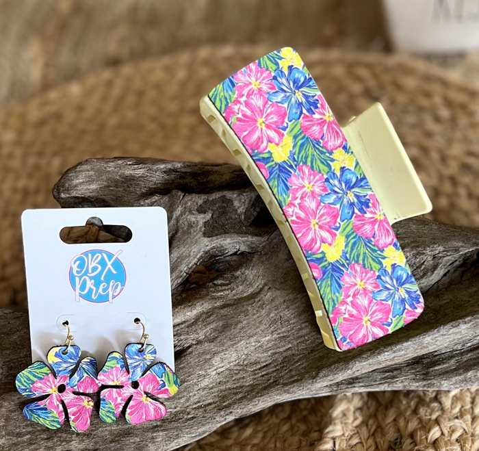 Tropical Bloom Leather Earrings- Handmade in the OBX 