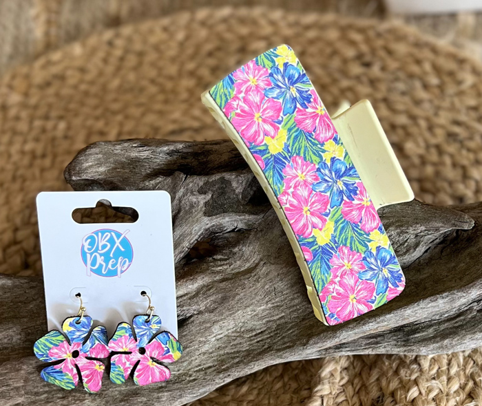 Tropical Bloom Leather Earrings- Handmade in the OBX 