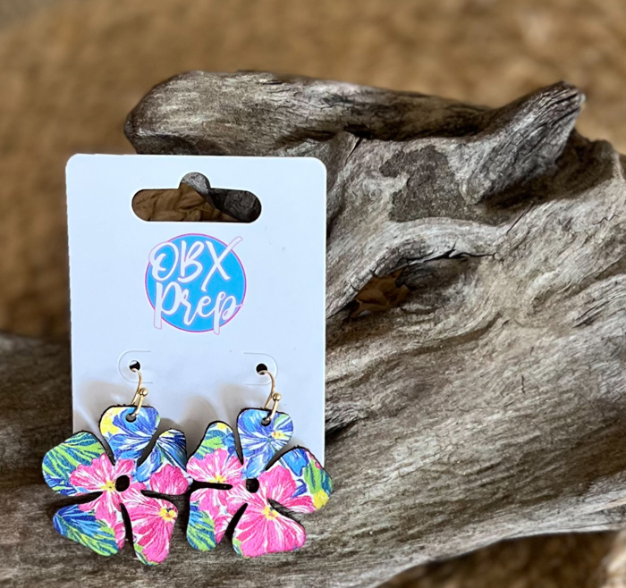Tropical Bloom Leather Earrings- Handmade in the OBX 