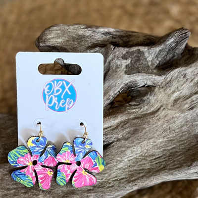 Tropical Bloom Leather Earrings- Handmade in the OBX 