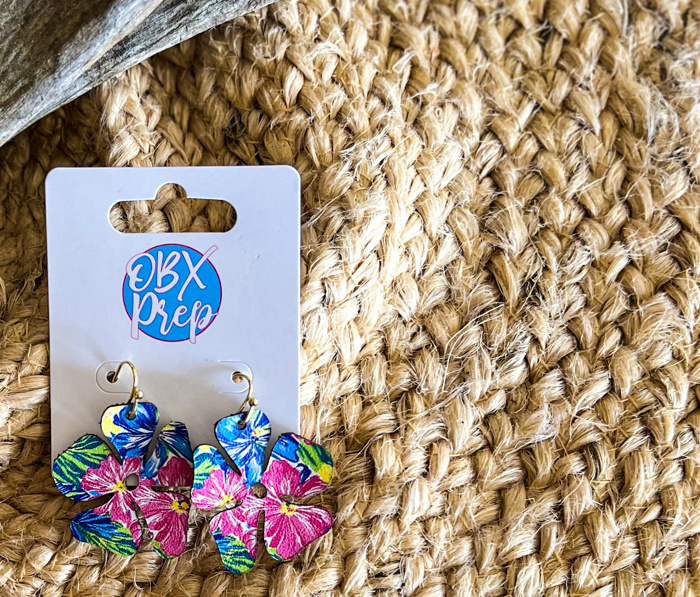 Tropical Bloom Leather Earrings- Handmade in the OBX 