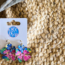  Tropical Bloom Leather Earrings- Handmade in the OBX 