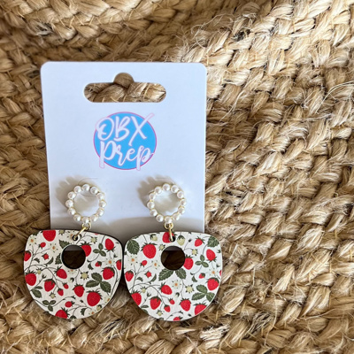 Strawberries on the Vine Plump Hoop Earrings with Pearl Stud – Handmade in OBX