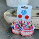 Pink Birthday Cake with Candles Seed Beaded Dangle Earrings