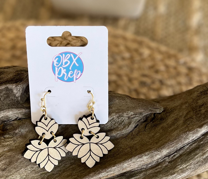 Abstract Floral Hand Painted Wood Dangle Earrings 