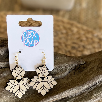 Abstract Floral Hand Painted Wood Dangle Earrings 