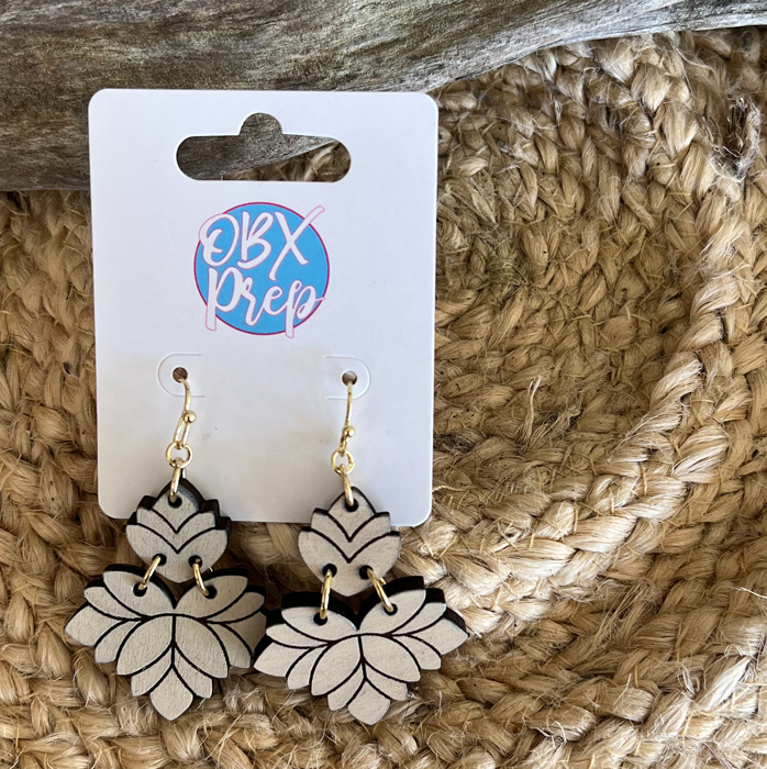 Abstract Floral Hand Painted Wood Dangle Earrings 