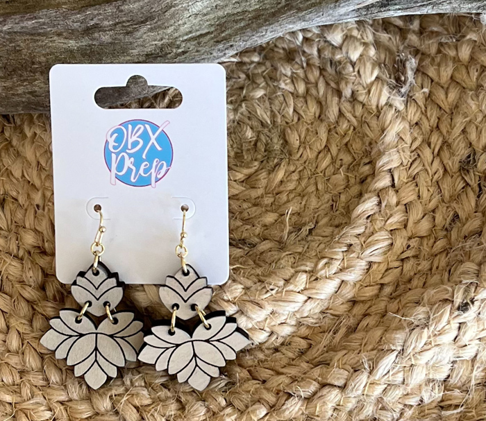Abstract Floral Hand Painted Wood Dangle Earrings 