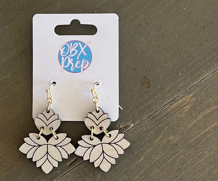 Abstract Floral Hand Painted Wood Dangle Earrings 