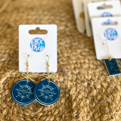 Blue Anchor Earrings | Bow Dangle Earrings | Coastal Preppy Earrings | Handmade OBX Jewelry | Nautical Summer Earrings | Gift for Her