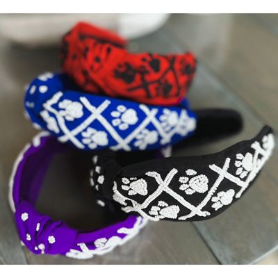 Paw Print Seed Beaded Team Spirit Top Knot Headband – Cheer in Style!