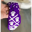 Purple/White Paw Print Seed Beaded Team Spirit Top Knot Headband – Cheer in Style!