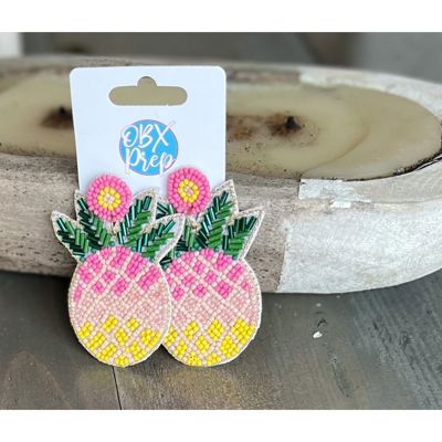 Bright Summer Pink Pineapple Seed Bead Dangle Earrings