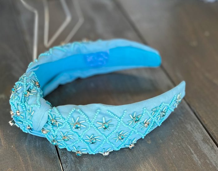 Ocean Blue Beaded Headband with Rhinestone Details