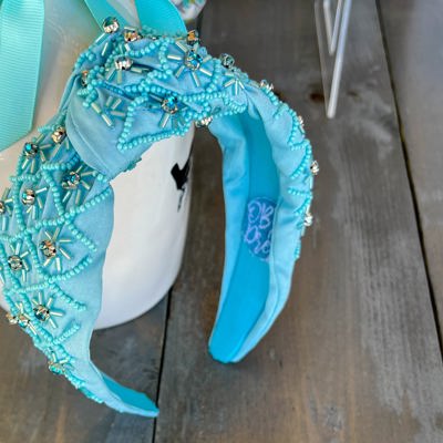 Ocean Blue Beaded Headband with Rhinestone Details