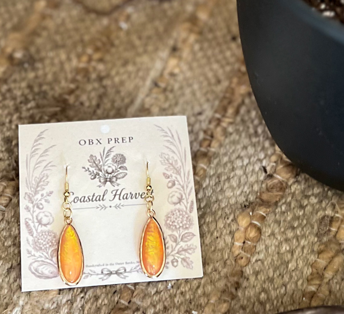 Coastal Harvest Glow Teardrop Earrings | Iridescent Coral Shell Dangle Earrings