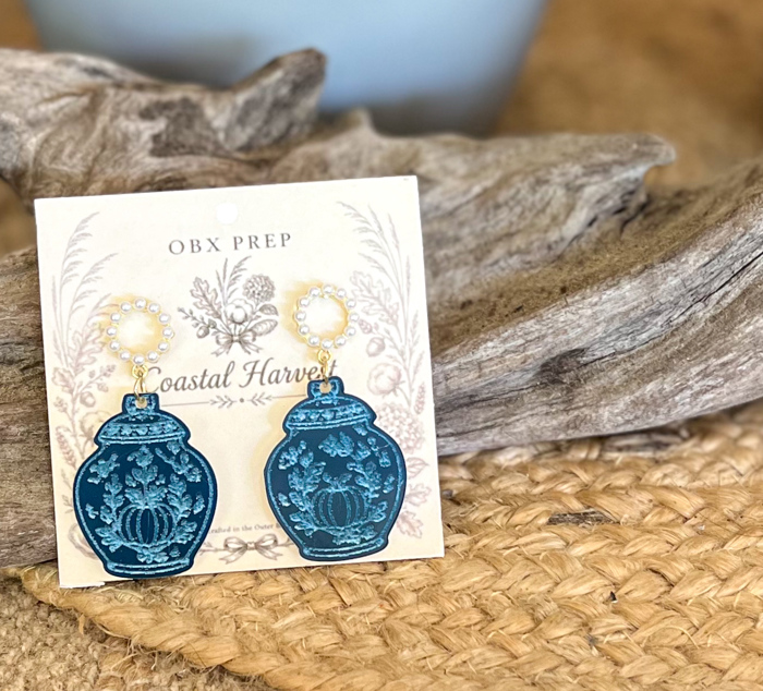 Coastal Harvest Ginger Jar Earrings | Blue & Pearl Statement Earrings