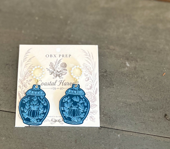 Coastal Harvest Ginger Jar Earrings | Blue & Pearl Statement Earrings