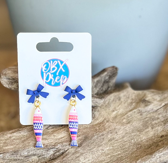 Patriotic Fish Bow Earrings | Enamel Coastal Earrings | Stars, Stripes & Summer Nights