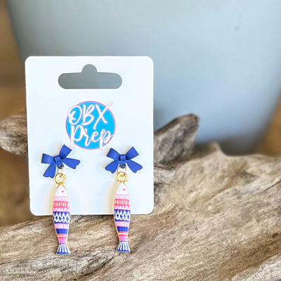 Patriotic Fish Bow Earrings | Enamel Coastal Earrings | Stars, Stripes & Summer Nights
