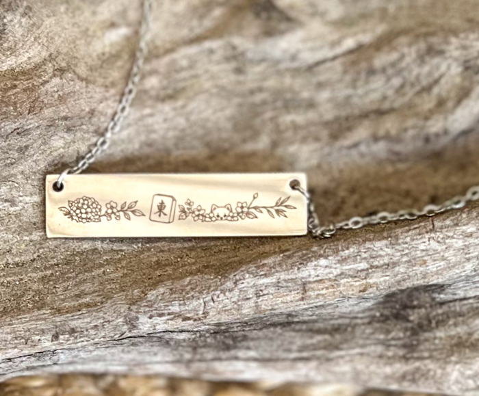 Mahjong Bar Necklace | Gold or Silver Stainless Steel | Engraved Mahjong Jewelry | Handmade Gift for Mahjong Players