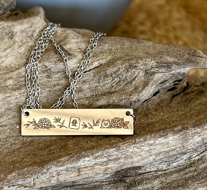 Mahjong Bar Necklace | Gold or Silver Stainless Steel | Engraved Mahjong Jewelry | Handmade Gift for Mahjong Players