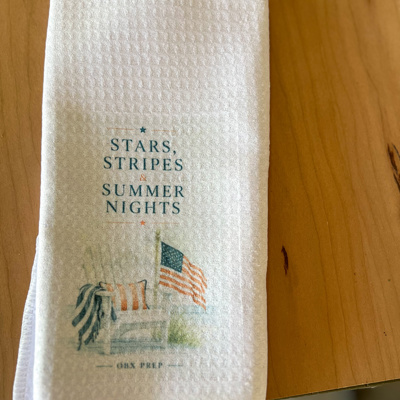 Stars, Stripes & Summer Nights Tea Towel | Patriotic Coastal Kitchen Towel | Americana Kitchen Decor | Handmade in the Outer Banks