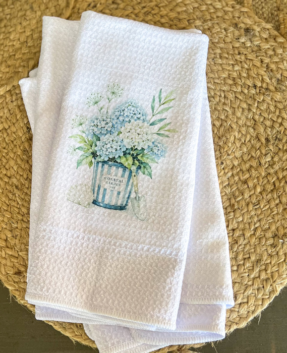 Hydrangea Tea Towel | Coastal Garden Kitchen Towel | Floral Kitchen Decor | Handmade in the Outer Banks