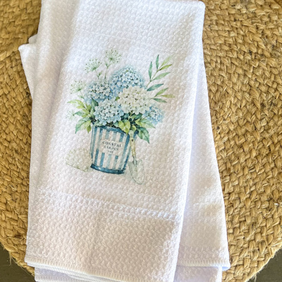 Hydrangea Tea Towel | Coastal Garden Kitchen Towel | Floral Kitchen Decor | Handmade in the Outer Banks