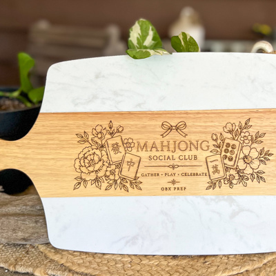 Mahjong Social Club Marble & Acacia Serving Board 