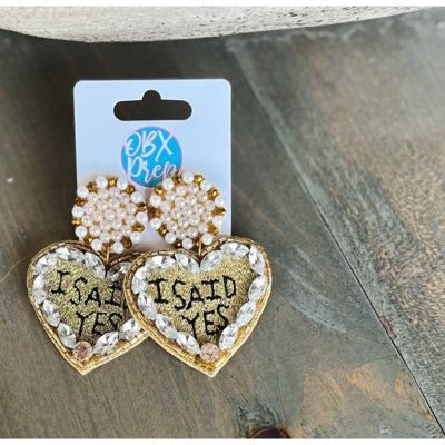 I Said Yes Gold Bride to Be Rhinestone Dangle Earrings – A Sparkling Statement for the Bride! 💍